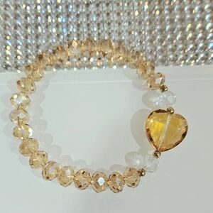 Nordstrom Sparkly Crystal‎ Champagne Heart Bracelet NWOT